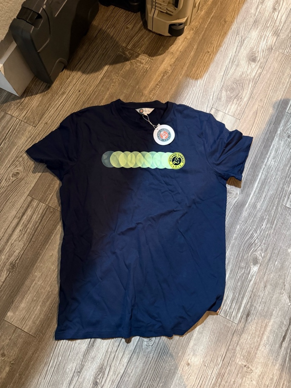 Official Roland Garros Men's Navy Short Sleeve Tee with Lime Gradient Detail